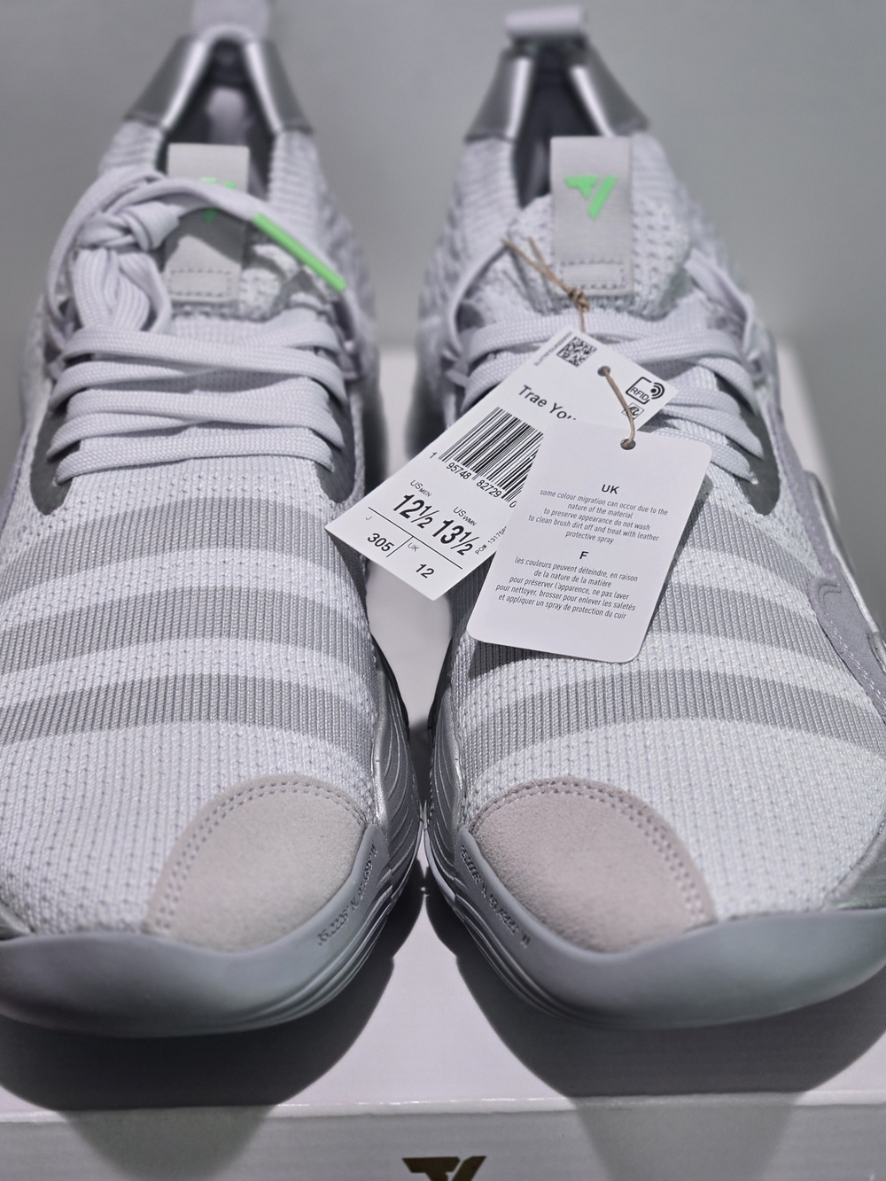 adidas Trae Young 2 Light Gray Knit Sneakers with Neon Green Accents